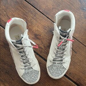 White and Silver Glitter High-Top Sneakers - EUC Vintage Havanna